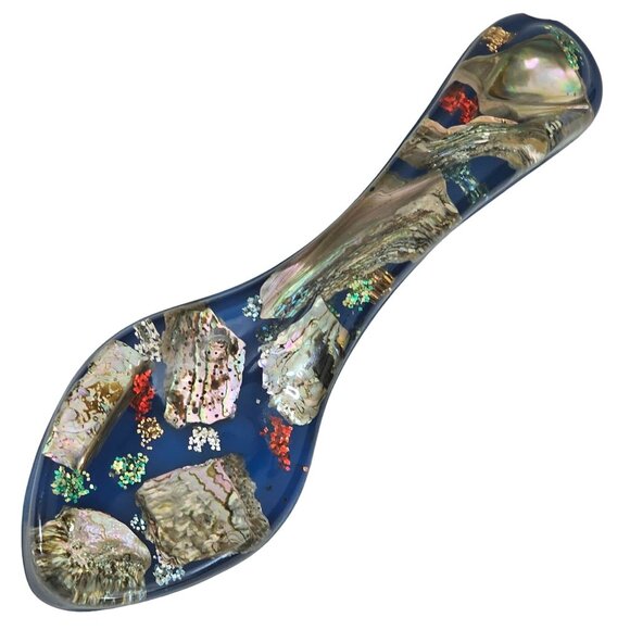 Mid Century Sea Shell Lucite Spoon Wall Art 8.5" vtg Boho 70s kitchen decor flaw - Picture 1 of 11